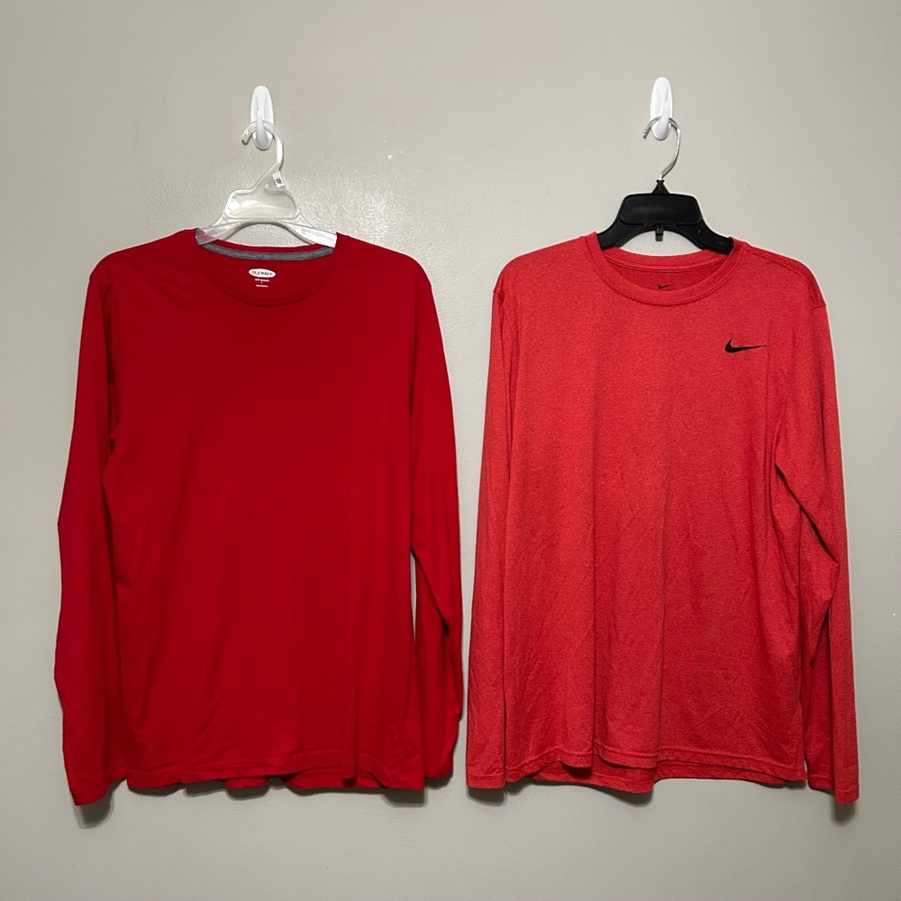 Nike Old Navy Shirt Lot L Red Long Sleeve Tee Casual Pullover Tops Winter Spring